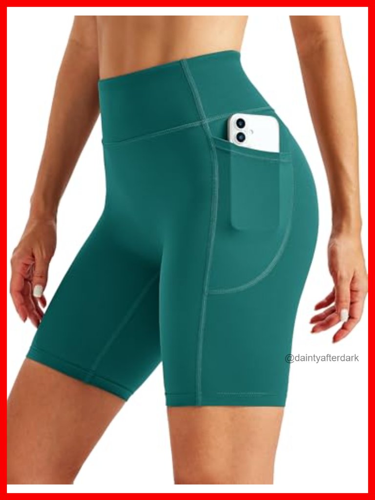 8" High Waisted Biker Shorts With Pockets Tummy Control No Front Seam